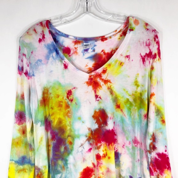 Fancy Fireworks Old Navy Small Top Handmade Tie Dye Pink Yellow Purple Hi Lo 536 - Picture 3 of 12